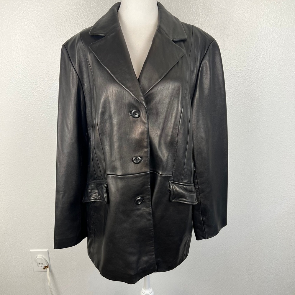 Vintage Lamb Leather Jacket Womens XL Ann Klein Black Old Money Luxury Classic